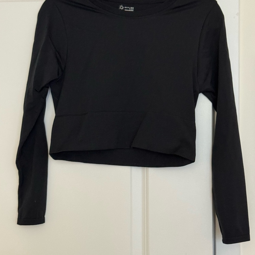 Aerie Offline Black Long Sleeve Crop Top